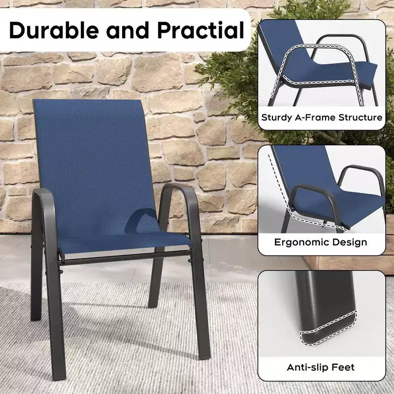 Ensemble de 6 chaises de salle à manger d'extérieur Whisen, chaises de terrasse robustes avec assise large et ergonomique en tissu imperméable
