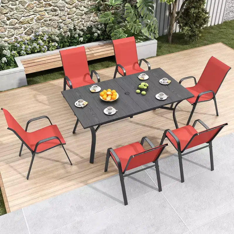 Ensemble de 6 chaises de salle à manger d'extérieur Whisen, chaises de terrasse robustes avec assise large et ergonomique en tissu imperméable