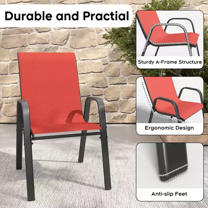 Ensemble de 6 chaises de salle à manger d'extérieur Whisen, chaises de terrasse robustes avec assise large et ergonomique en tissu imperméable