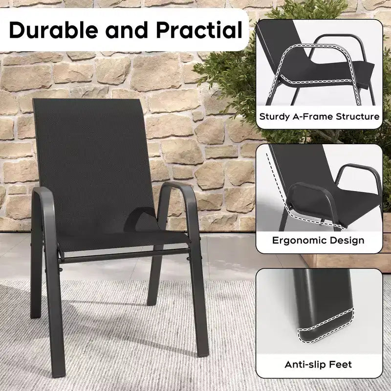 Ensemble de 6 chaises de salle à manger d'extérieur Whisen, chaises de terrasse robustes avec assise large et ergonomique en tissu imperméable