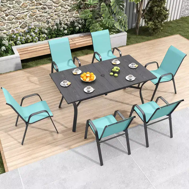 Ensemble de 6 chaises de salle à manger d'extérieur Whisen, chaises de terrasse robustes avec assise large et ergonomique en tissu imperméable