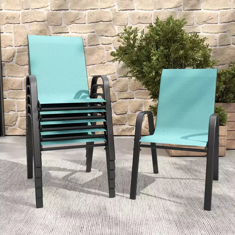Ensemble de 6 chaises de salle à manger d'extérieur Whisen, chaises de terrasse robustes avec assise large et ergonomique en tissu imperméable