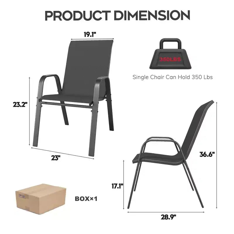 Ensemble de 6 chaises de salle à manger d'extérieur Whisen, chaises de terrasse robustes avec assise large et ergonomique en tissu imperméable