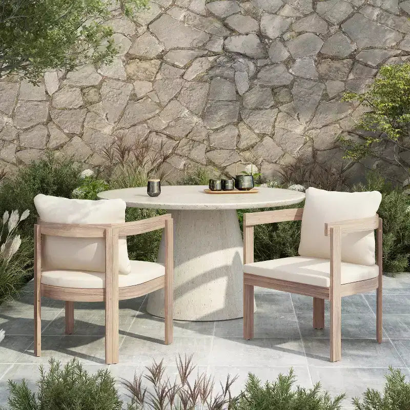 Christopher Knight Home Rosalia Modern Patio Acacia Wood Barrel Dining Chairs with Cushions (Set of 2)