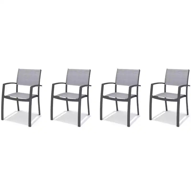 Amazonia 4-Piece Rust-Free Aluminum and Mesh Stacking Armchairs Dark Grey
