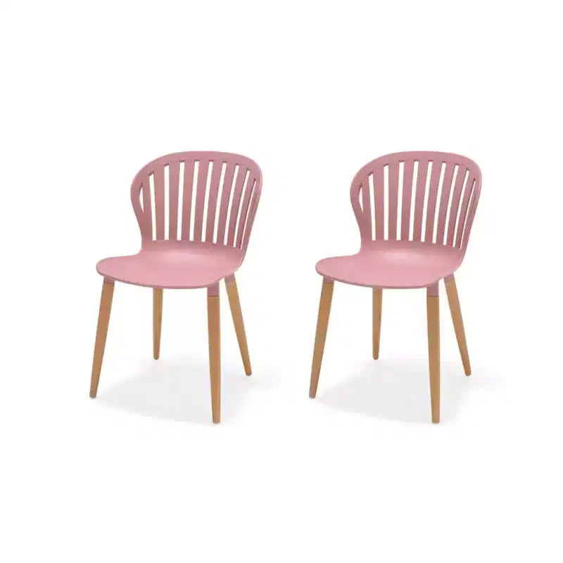 Urban Elements 2-Piece Recycled Resin and Solid Wood 100% FSC Patio Dining Sidechair Set Pink