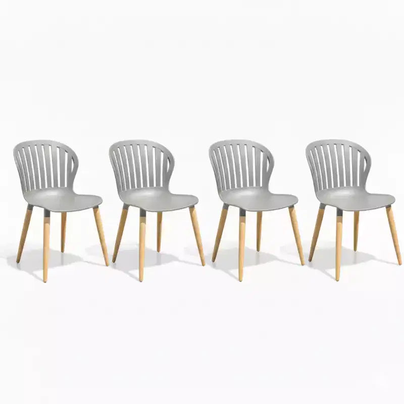 Amazonia 4-Piece Recycled Resin and Teak Finish Wood legs Patio Dining Sidechair Set Grey