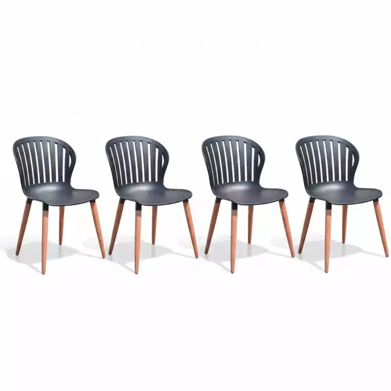 Amazonia 4-Piece Recycled Resin and Solid Wood legs Patio Dining Sidechair Set Black