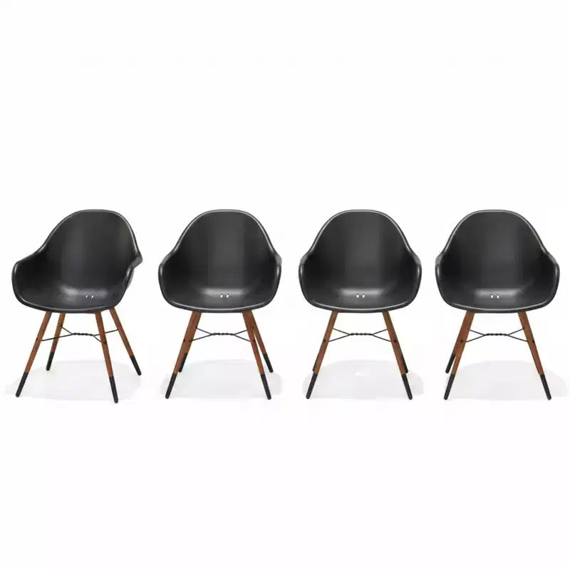 Amazonia 4-Piece Recycled Resin and Solid Wood legs Patio Dining Armchair Set Black