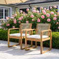 Christopher Knight Home Everett Outdoor Boho Modern Acacia Wood Dining Chairs with Multi-Brown Rope Back and Cushions