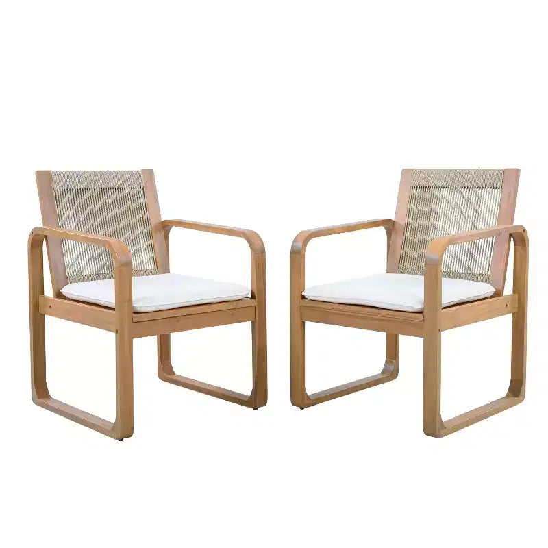 Christopher Knight Home Chaises de salle à manger modernes de style bohème d'extérieur Everett en bois d'acacia avec dossier en corde multicolore et coussins