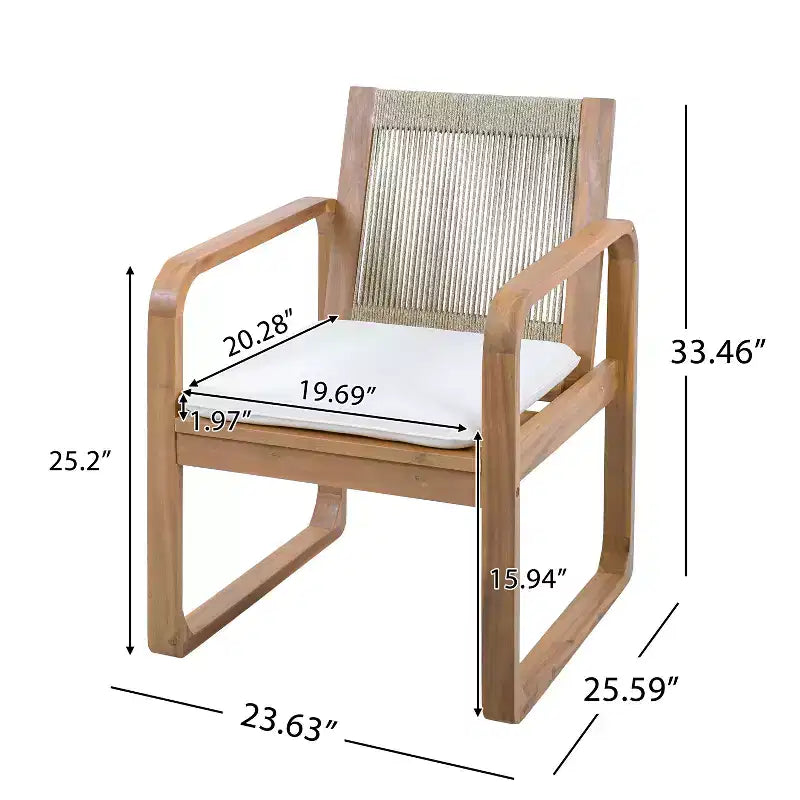 Christopher Knight Home Chaises de salle à manger modernes de style bohème d'extérieur Everett en bois d'acacia avec dossier en corde multicolore et coussins