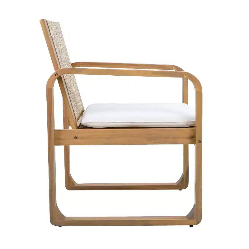 Christopher Knight Home Chaises de salle à manger modernes de style bohème d'extérieur Everett en bois d'acacia avec dossier en corde multicolore et coussins