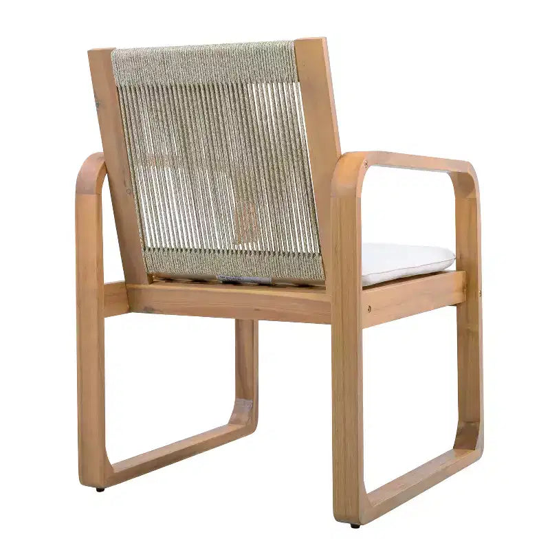 Christopher Knight Home Chaises de salle à manger modernes de style bohème d'extérieur Everett en bois d'acacia avec dossier en corde multicolore et coussins