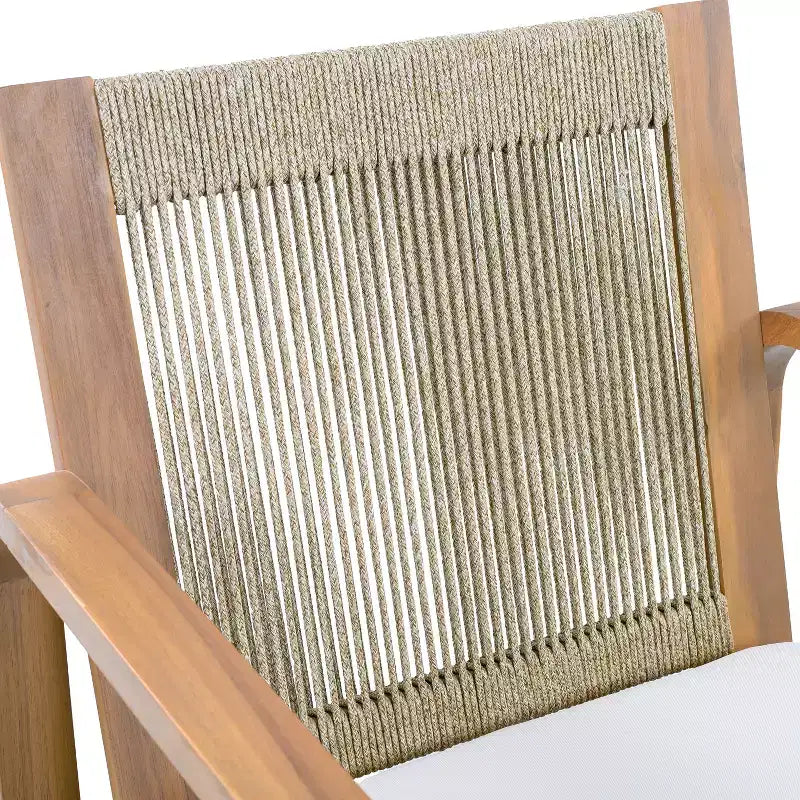 Christopher Knight Home Chaises de salle à manger modernes de style bohème d'extérieur Everett en bois d'acacia avec dossier en corde multicolore et coussins