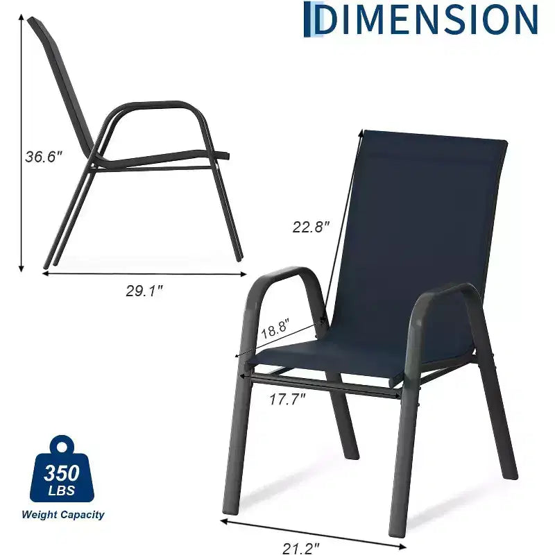 Lot de 6 chaises de salle à manger empilables d'extérieur, chaises de patio légères en textilène résistantes aux intempéries, capacité de 140 kg pour jardin, piscine, cour arrière