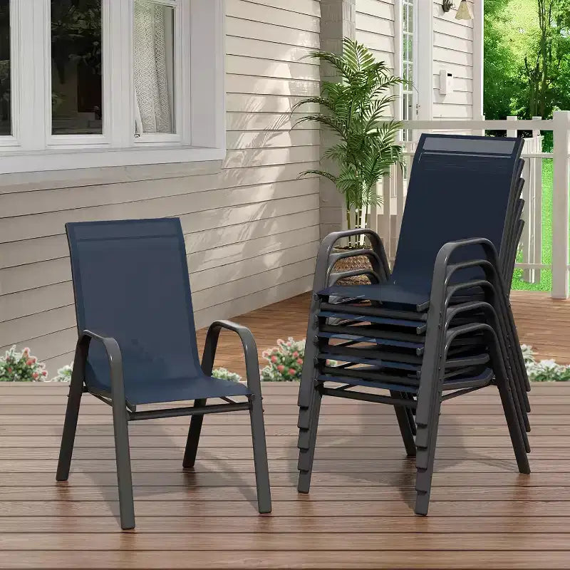 Lot de 6 chaises de salle à manger empilables d'extérieur, chaises de patio légères en textilène résistantes aux intempéries, capacité de 140 kg pour jardin, piscine, cour arrière