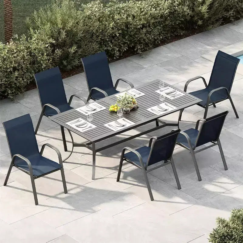 Lot de 6 chaises de salle à manger empilables d'extérieur, chaises de patio légères en textilène résistantes aux intempéries, capacité de 140 kg pour jardin, piscine, cour arrière