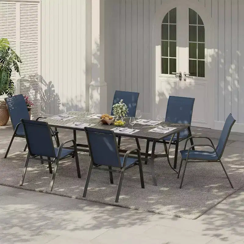 Lot de 6 chaises de salle à manger empilables d'extérieur, chaises de patio légères en textilène résistantes aux intempéries, capacité de 140 kg pour jardin, piscine, cour arrière