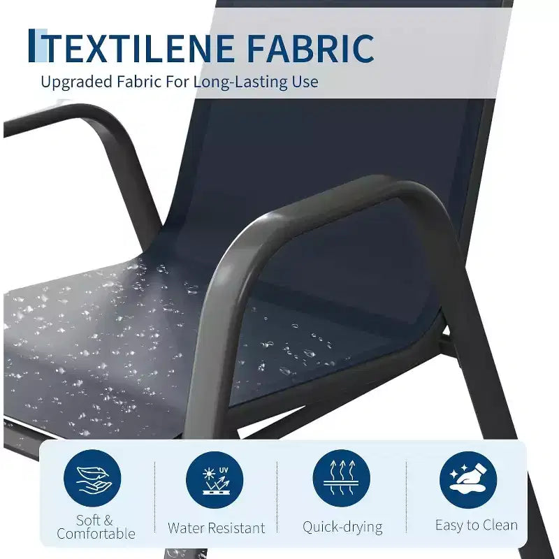Lot de 6 chaises de salle à manger empilables d'extérieur, chaises de patio légères en textilène résistantes aux intempéries, capacité de 140 kg pour jardin, piscine, cour arrière