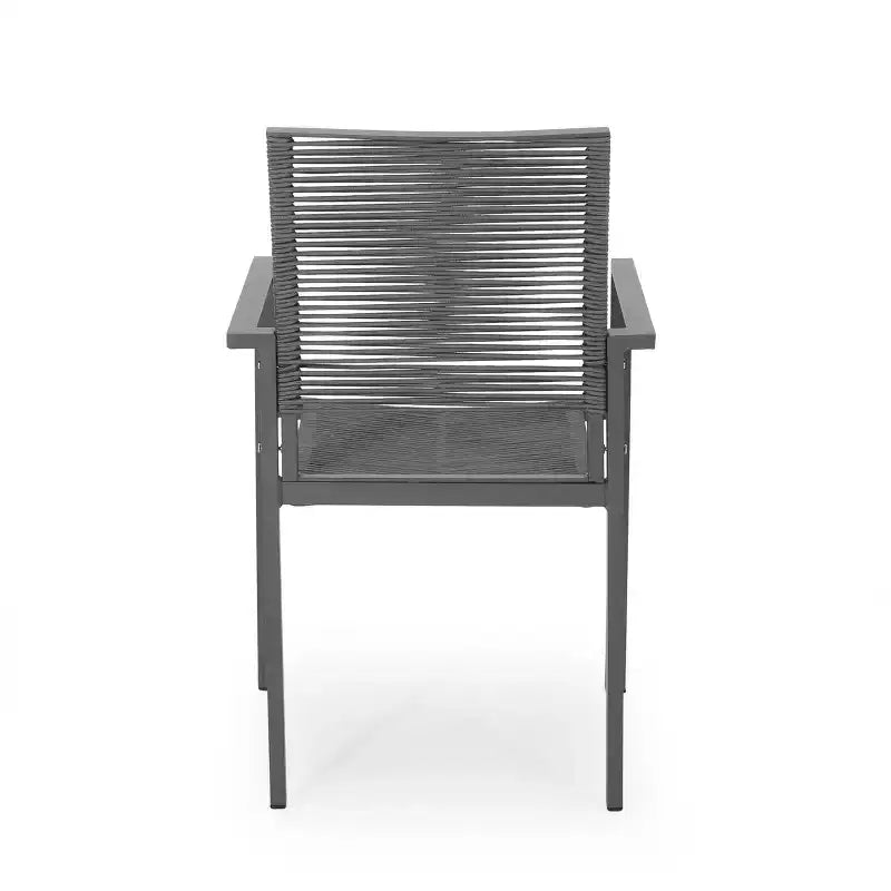 Chaise de salle à manger moderne d'extérieur en aluminium avec assise en corde (lot de 2), gris et gris foncé