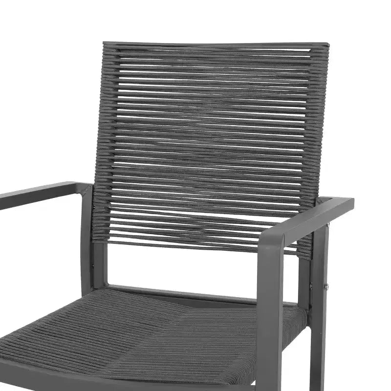 Chaise de salle à manger moderne d'extérieur en aluminium avec assise en corde (lot de 2), gris et gris foncé