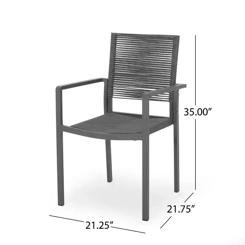 Chaise de salle à manger moderne d'extérieur en aluminium avec assise en corde (lot de 2), gris et gris foncé