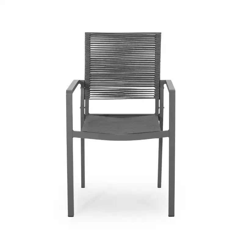 Chaise de salle à manger moderne d'extérieur en aluminium avec assise en corde (lot de 2), gris et gris foncé