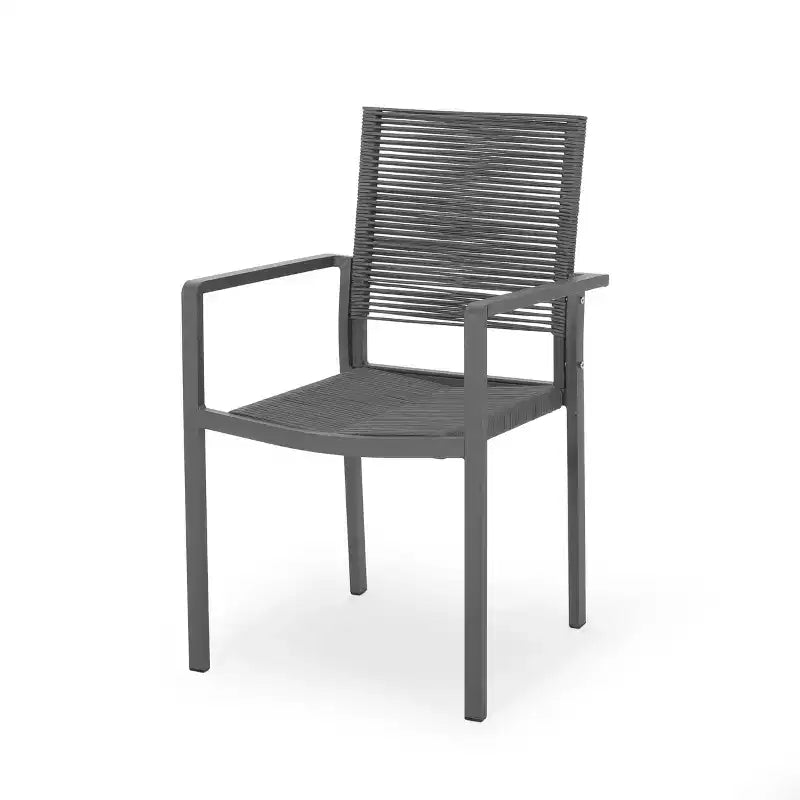 Chaise de salle à manger moderne d'extérieur en aluminium avec assise en corde (lot de 2), gris et gris foncé