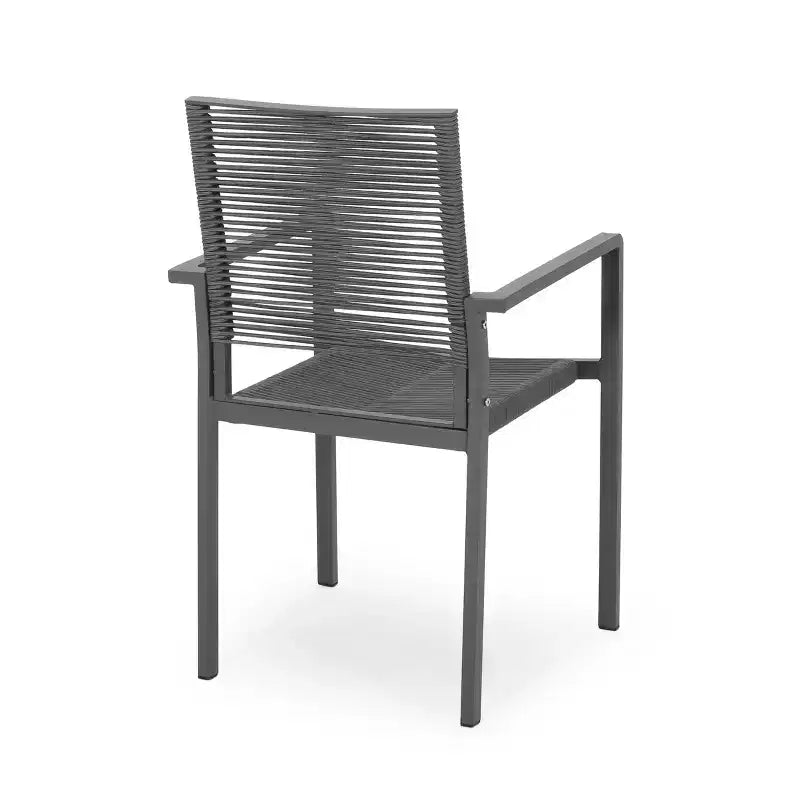 Chaise de salle à manger moderne d'extérieur en aluminium avec assise en corde (lot de 2), gris et gris foncé