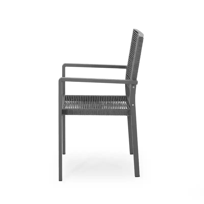 Chaise de salle à manger moderne d'extérieur en aluminium avec assise en corde (lot de 2), gris et gris foncé