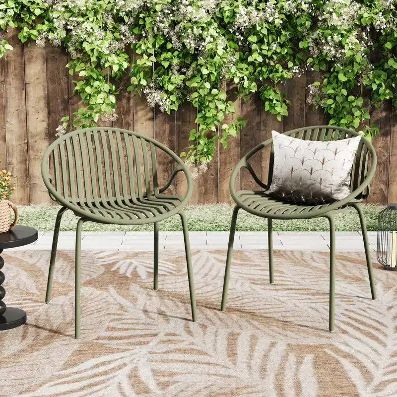Chaises de salle à manger empilables avec dossier respirant, style artistique moderne et simple (lot de 2), pieds en métal + dossier en plastique, vert