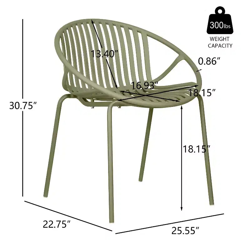 Chaises de salle à manger empilables avec dossier respirant, style artistique moderne et simple (lot de 2), pieds en métal + dossier en plastique, vert