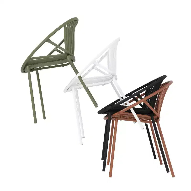 Chaises de salle à manger empilables avec dossier respirant, style artistique moderne et simple (lot de 2), pieds en métal + dossier en plastique, vert