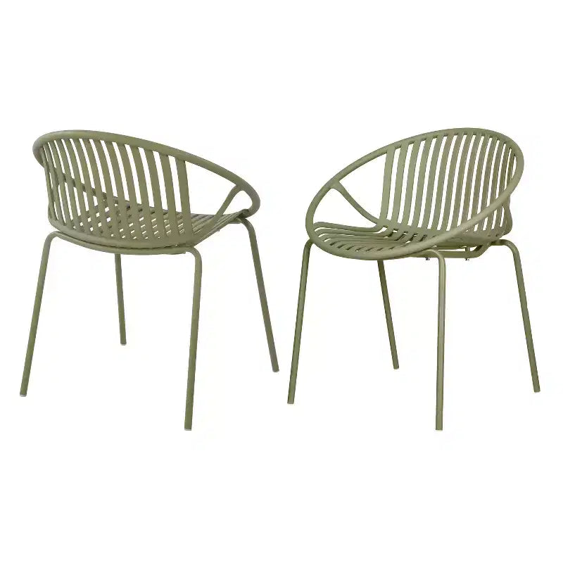 Chaises de salle à manger empilables avec dossier respirant, style artistique moderne et simple (lot de 2), pieds en métal + dossier en plastique, vert