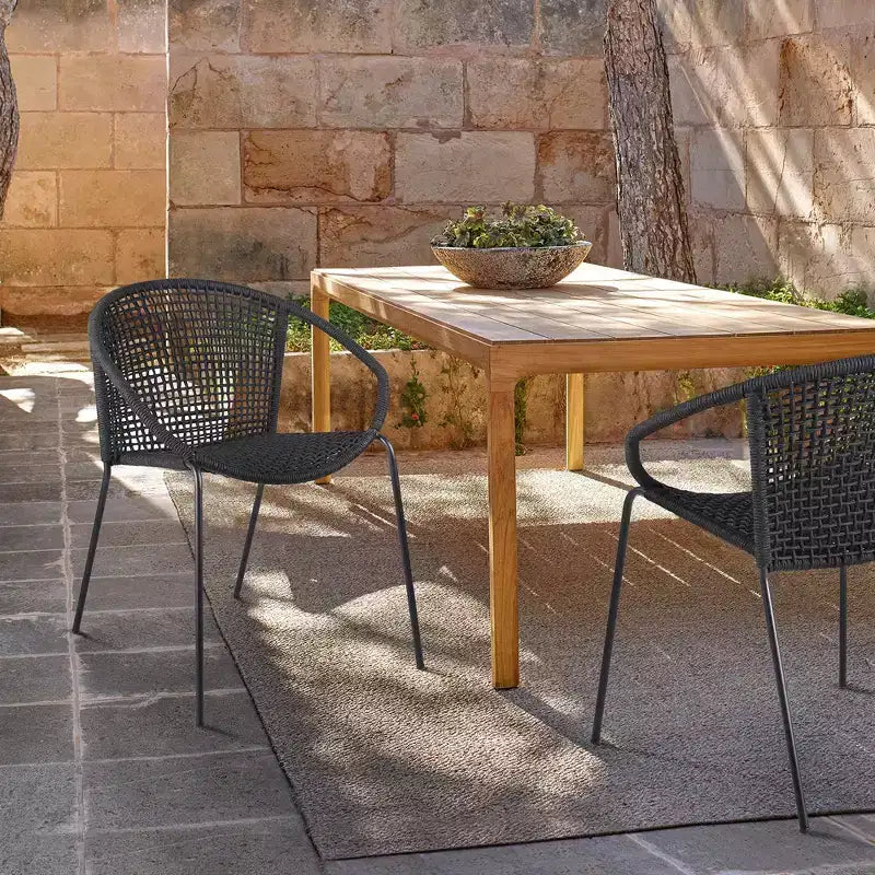 GDFStudio Harbor Outdoor Stackable Steel Dining Chair with Black Rope (Set of 2 )