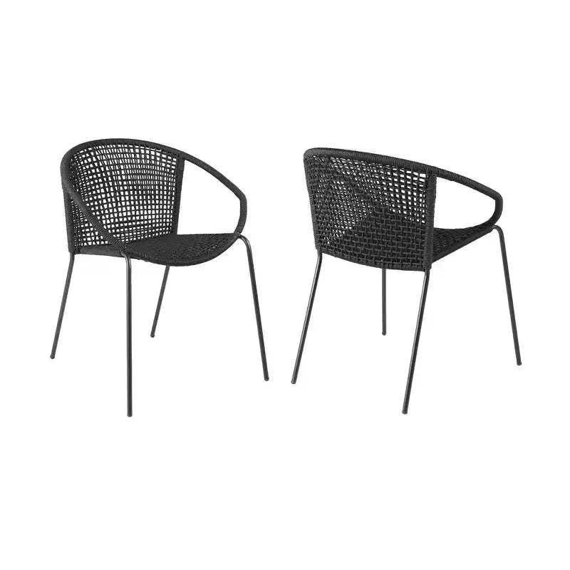 Chaises de salle à manger empilables d'extérieur GDFStudio Harbor en acier avec corde noire (Lot de 2)