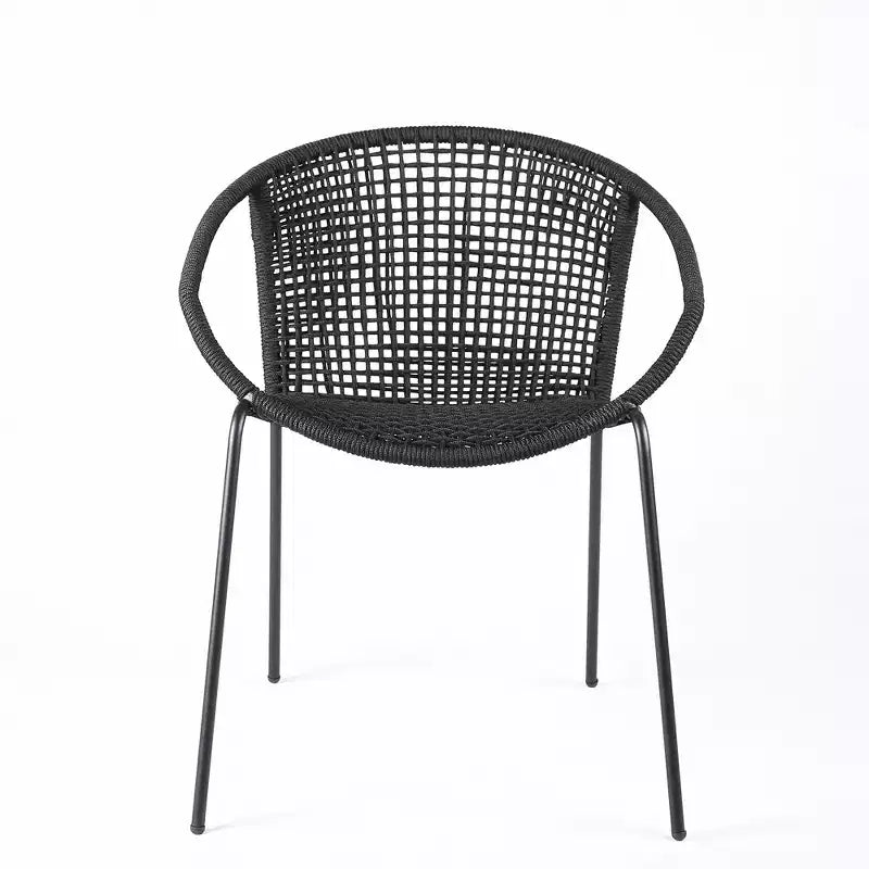 Chaises de salle à manger empilables d'extérieur GDFStudio Harbor en acier avec corde noire (Lot de 2)