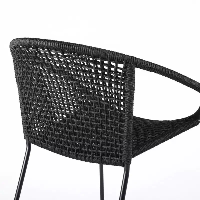 Chaises de salle à manger empilables d'extérieur GDFStudio Harbor en acier avec corde noire (Lot de 2)