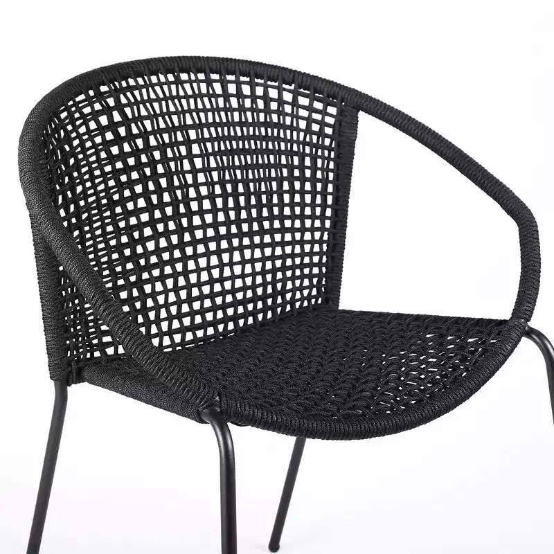 Chaises de salle à manger empilables d'extérieur GDFStudio Harbor en acier avec corde noire (Lot de 2)