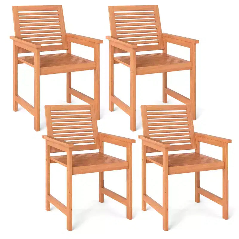 Costway Patio Chairs Set of 4 Outdoor Wooden Dining Chairs w/ Inclined Backrests
