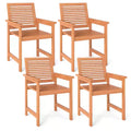 Costway Patio Chairs Set of 4 Outdoor Wooden Dining Chairs w/ Inclined Backrests