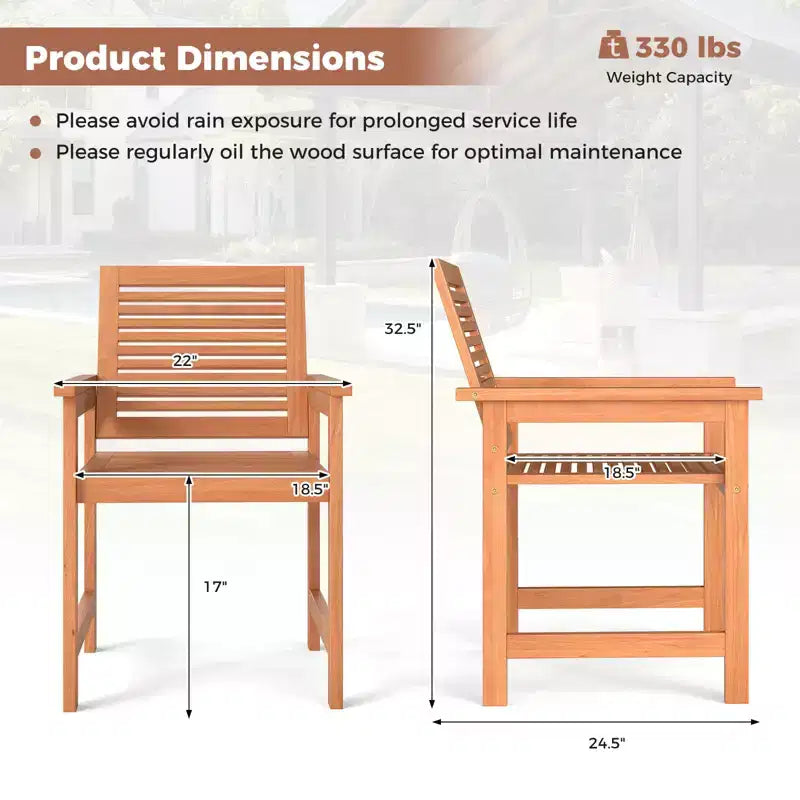 Chaises de patio Costway – Lot de 4 chaises de salle à manger d'extérieur en bois avec dossiers inclinés