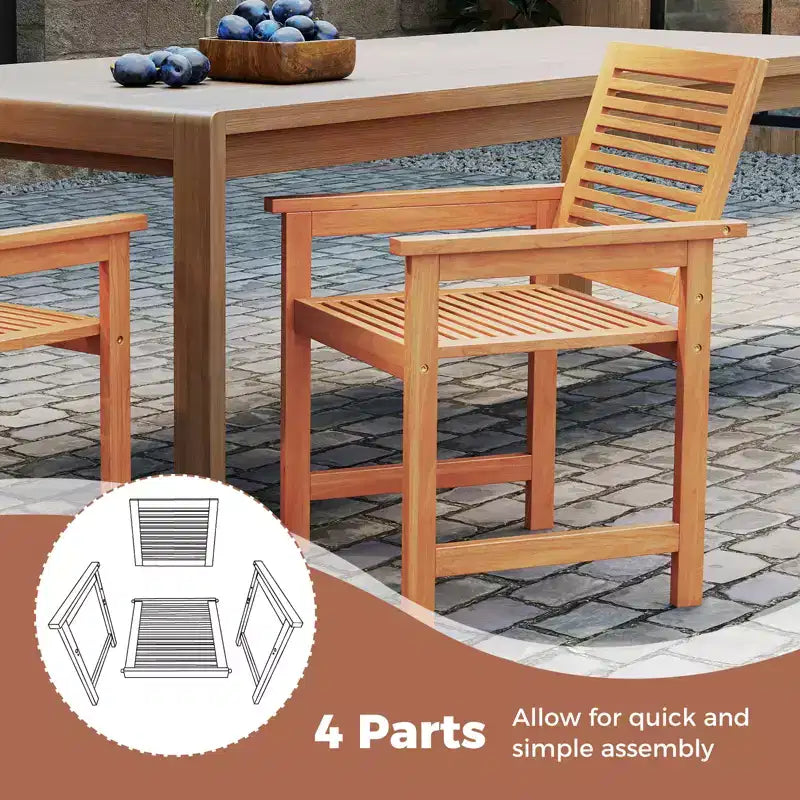 Chaises de patio Costway – Lot de 4 chaises de salle à manger d'extérieur en bois avec dossiers inclinés