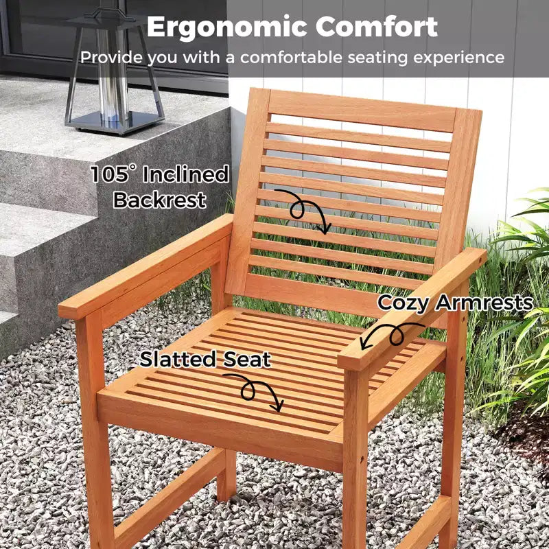 Chaises de patio Costway – Lot de 4 chaises de salle à manger d'extérieur en bois avec dossiers inclinés
