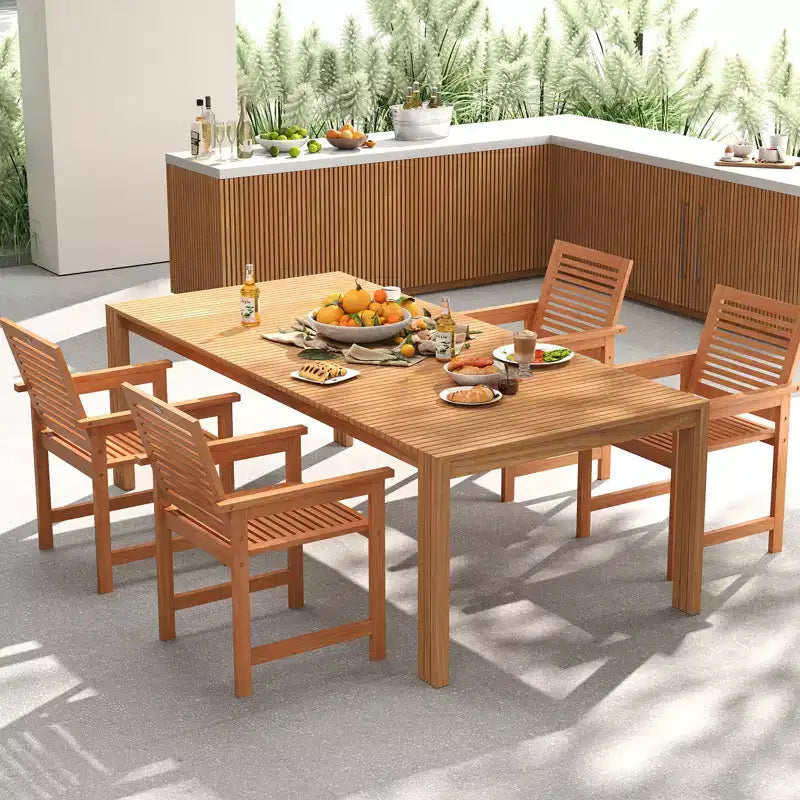 Chaises de patio Costway – Lot de 4 chaises de salle à manger d'extérieur en bois avec dossiers inclinés