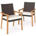 Costway Patio Dining Chair Set of 2/4 with Cushion Wood Armrests Metal Frame for Garden
