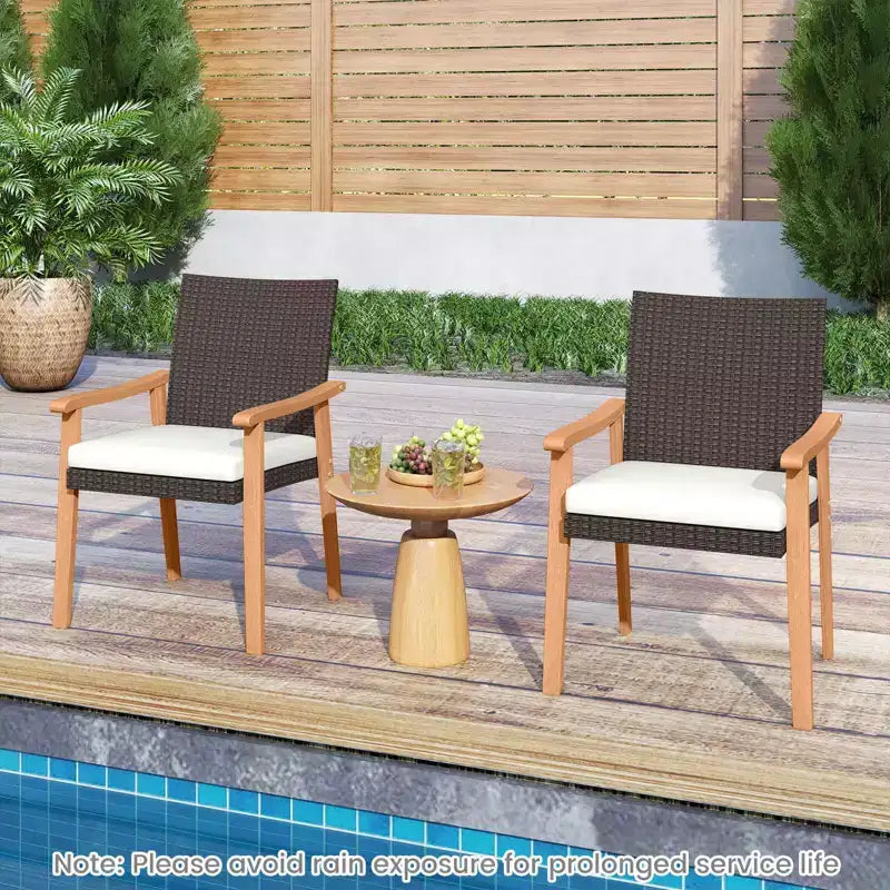 Costway Lot de 2 ou 4 chaises de salle à manger de jardin avec coussins, accoudoirs en bois et cadre en métal