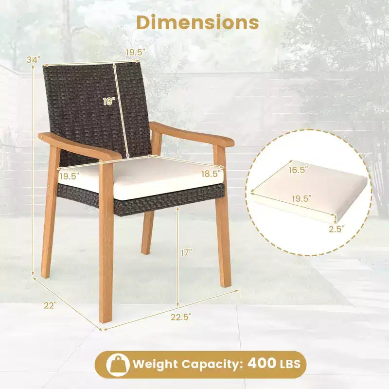 Costway Lot de 2 ou 4 chaises de salle à manger de jardin avec coussins, accoudoirs en bois et cadre en métal