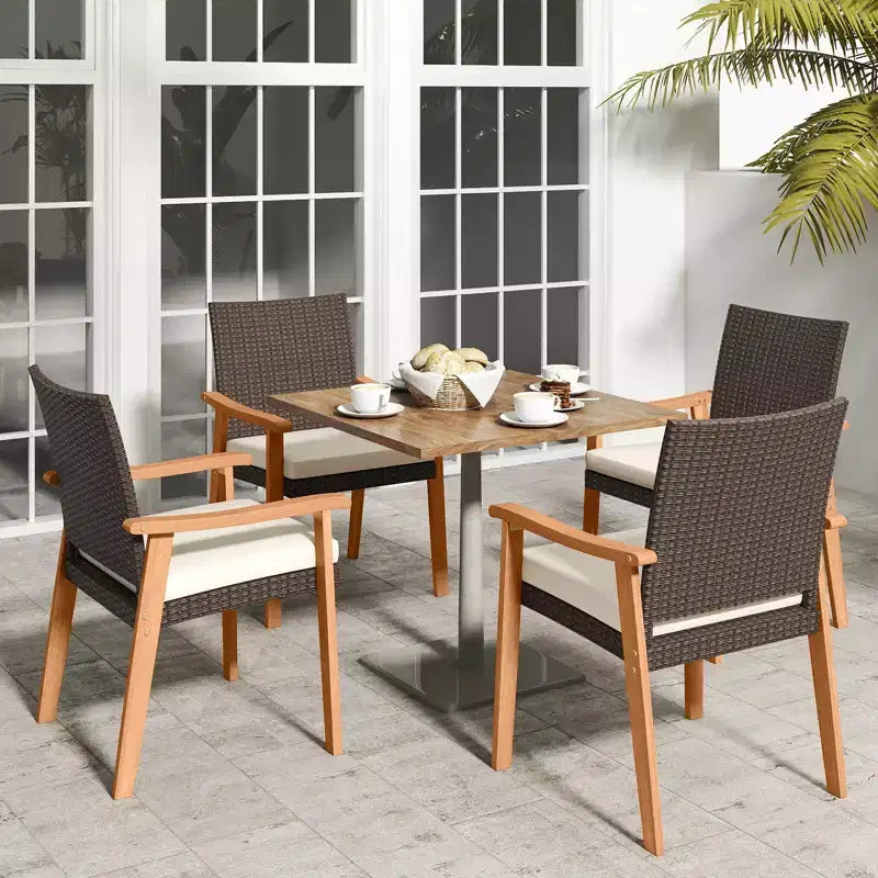 Costway Lot de 2 ou 4 chaises de salle à manger de jardin avec coussins, accoudoirs en bois et cadre en métal